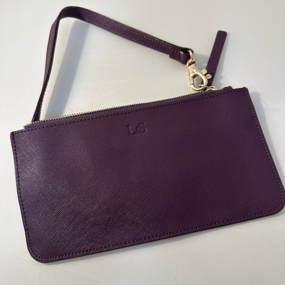 Lo & Sons Purple Leather Wristlet Clutch